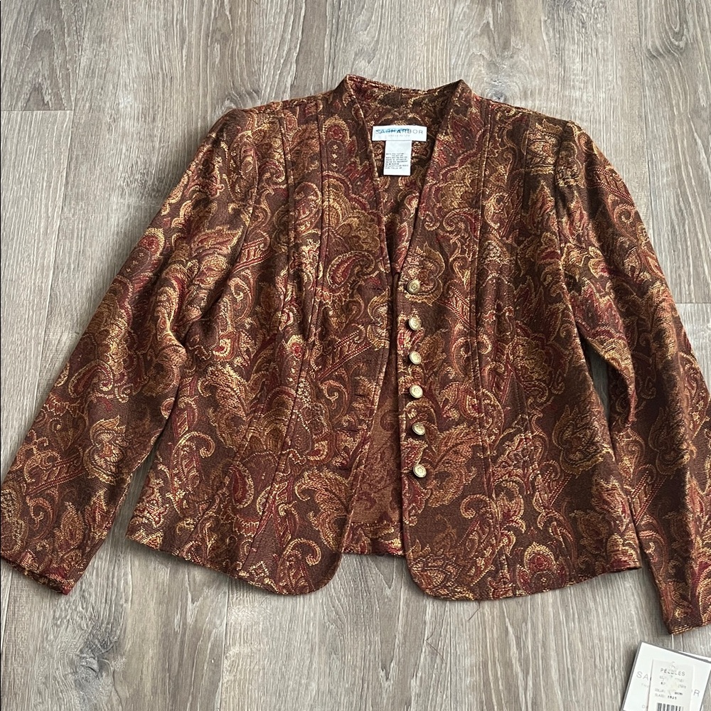 Vintage Sag Harbor Brown and Gold Paisley Blazer